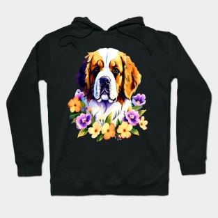 Saint Bernard Dog Surrounded by Beautiful Spring Flowers Hoodie